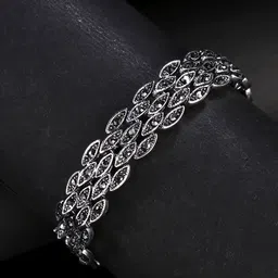 Yellow Chimes Silver-Toned Brass Plated Oxidized Bracelet-picture-10