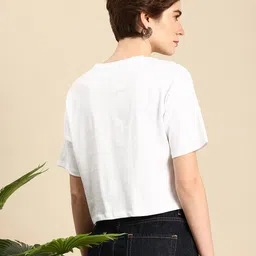 Mast & Harbour Typography Printed Drop-Shoulder Sleeves Cropped Pure Cotton T-shirt image 2