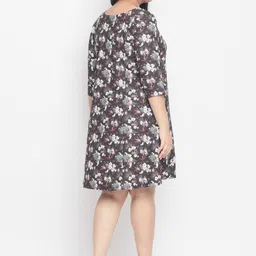 Amydus Women Plus Size Black Printed A-Line Dress image 5