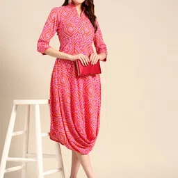 MABISH by Sonal Jain Mandarin Collar Leheriya Front Cowl Midi Ethnic Dress image 5