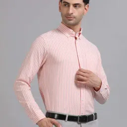 The Formal Club Carrot Pink Comfort Fit Striped Shirt image 3