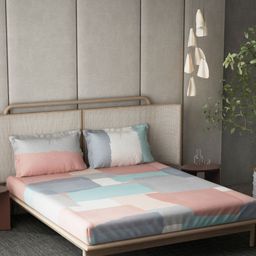 DDecor Pink & Blue Geometric 144 TC King Cotton Bedsheet with 2 Pillow Covers-picture-14
