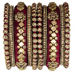 Peora Gold Plated Maroon Kundan Silk Thread Chooda Bangle Set image 5