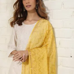 Fabindia Yellow Printed Dupatta image 5