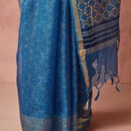 Fabindia Blue Printed Saree image 5