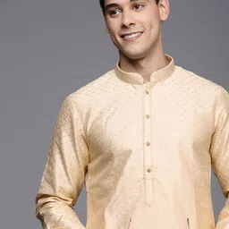 Manyavar Men Beige & White Woven Design Kurta with Churidar-image-41