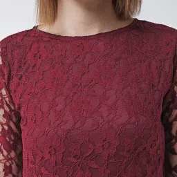 Miss Chase Maroon Lace Work A-Line Dress image 5