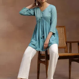 Libas Sea Green Woven Pattern A Line Kurti image 5