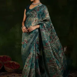 Libas Green Silk Woven Saree With Unstitched Blouse Piece image 5