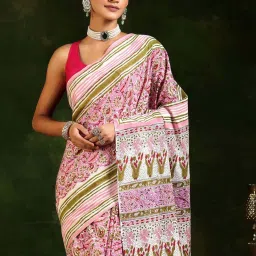 Libas Pink Cotton Printed Saree With Unstitched Blouse Piece image 5