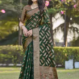 Satrani Green Woven Saree With Unstitched Blouse-picture-31
