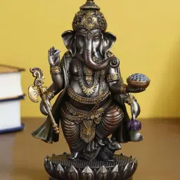 eCraftIndia 4 Bhujadhari Lord Ganesha Premium Idol Cold Cast Bronze Resin Decorative Figurine-image-9