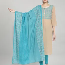 Aurelia Teal Blue Printed Cotton Dupatta-image-81