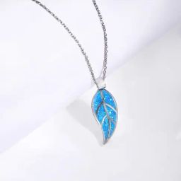 GIVA 92.5 Sterling Silver Mystic Blue Leaf Pendant with Link Chain for Women-picture-47