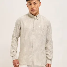 The Bear House Beige Cotton Slim Fit Stripes Casual Shirt-picture-40