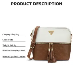 lavie signature Lavie White & Brown Color Block Sling Handbag image 5