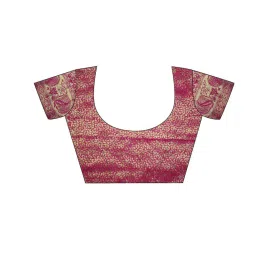 Satrani Rani Pink Woven Saree With Unstitched Blouse image 5
