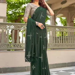 Satrani Green Cotton Silk Printed Saree With Unstitched Blouse image 5