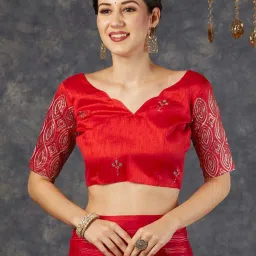 Satrani Red Striped Saree With Unstitched Blouse image 5