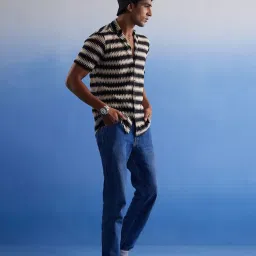 Vastramay Beige & Black Regular Fit Self Pattern Shirt image 5