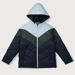 Gini & Jony Kids Blue & White Color Block Full Sleeves Jacket-picture-26