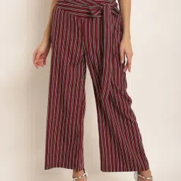 Rare Maroon Striped High Rise Relaxed Fit Parallel Trousers-picture-36