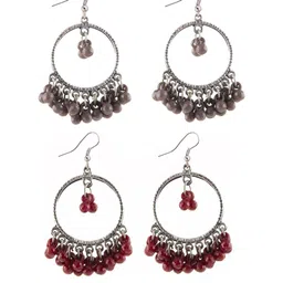 creative frogs Combo Silver Oxidize Grey & Maroon Earrings for Girls-picture-31