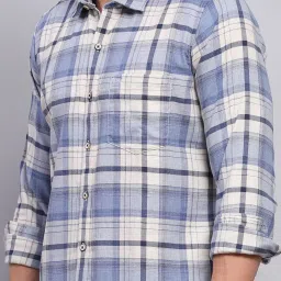 Monte Carlo Blue Cotton Regular Fit Checks Shirt image 5
