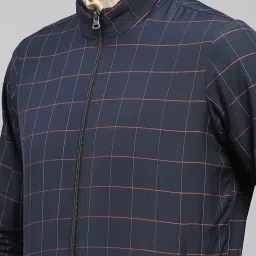 Monte Carlo Navy Blue Regular Fit Checks Jacket image 5