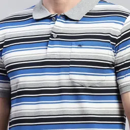 Monte Carlo Grey & Blue Regular Fit Striped Polo T-Shirt image 5