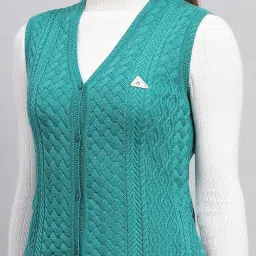 Monte Carlo Green Wool Blend Self Sleeveless Cardigan image 5