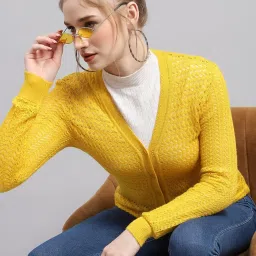 Monte Carlo Yellow Wool Blend Self Full Sleeve Cardigan image 5