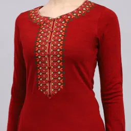 Monte Carlo Maroon Wool Blend Embroidered Full Sleeve Kurti image 5