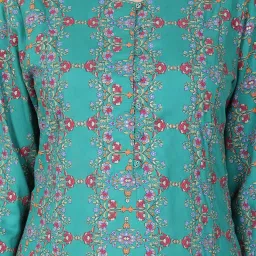 W Cobalt Blue Rayon Floral Print Flared Kurta image 5