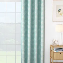 Story@home Turquoise Blue & White Floral Room Darkening Long Door Curtain-image-92