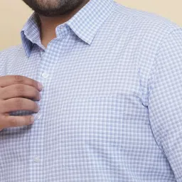 John Pride Blue Cotton Regular Fit Checks Formal Shirts image 5