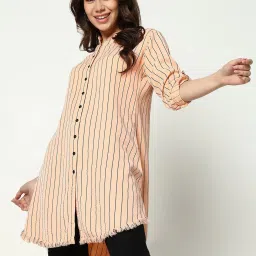 showoffff SHOWOFF Peach Striped Longline Shirt image 5