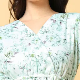 showoffff SHOWOFF Green Floral Print Fit & Flare Dress image 5