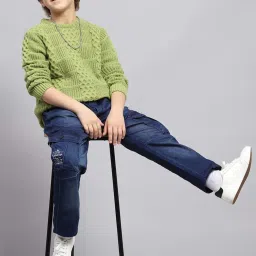 Monte Carlo Boys Green Self Full Sleeves Pullover image 5