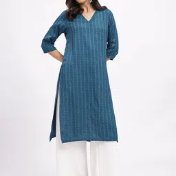 Anouk Rustic Self-Striped V-Neck Straight Kurta image 4