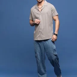 showoffff Showoff Grey Cotton Relaxed Fit Self Pattern Shirt image 5