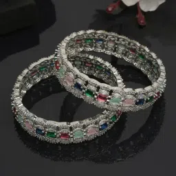 YouBella Silver Plated Stylish Multi Color Stone Studded Bangles-image-61