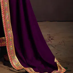 Saree Mall Purple Embroidered Sarees With Unstitched Blouse image 5