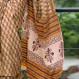 Saree Mall Beige Printed Sarees With Unstitched Blouse image 5