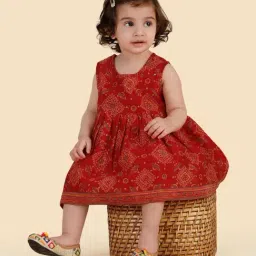 Fabindia Red Cotton Silk Hand Block Printed Dress image 5