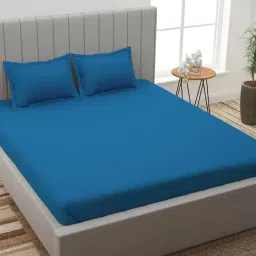 Romee Blue Polyester Solid Bed Sheets-image-38