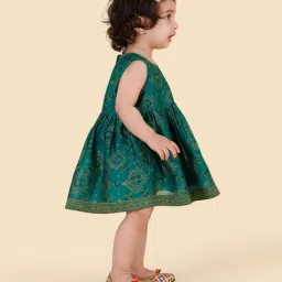 Fabindia Green Cotton Silk Hand Block Printed Dress image 3