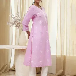 Biba Light Pink Cotton Printed Kurta image 4