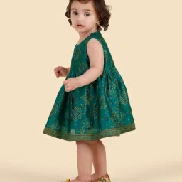 Fabindia Green Cotton Silk Hand Block Printed Dress image 4