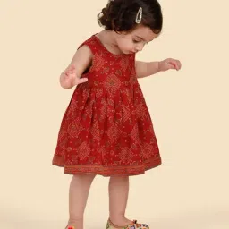 Fabindia Red Cotton Silk Hand Block Printed Dress image 3